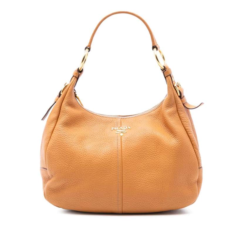 Prada Vitello Daino Hobo Bag Brown Leather Good condition - Front View