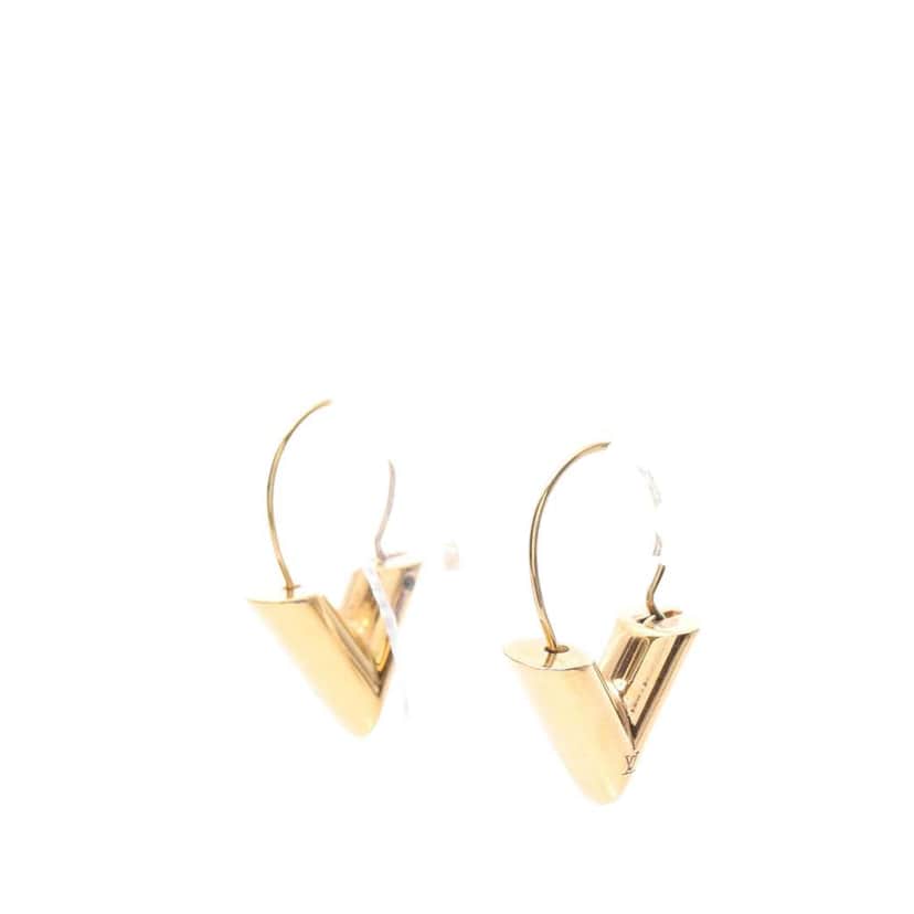 Louis Vuitton Gold Plated Essential V Hoop Earrings Gold Metal Good condition - Front View