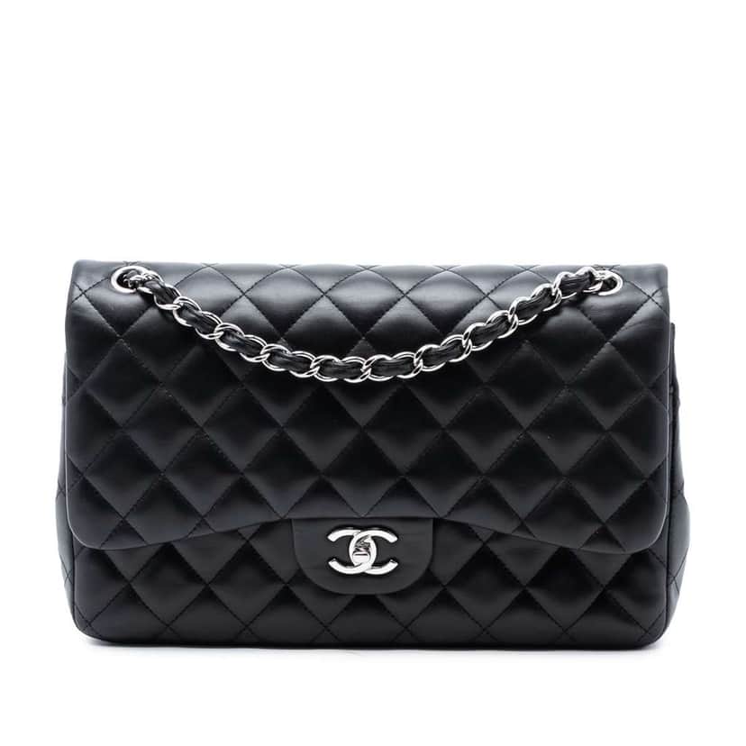 Chanel Jumbo Classic Lambskin Double Flap Black Leather Good condition - Front View