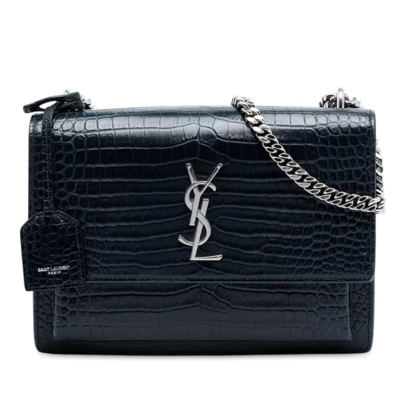 Saint Laurent Medium Croc Embossed Monogram Sunset Bag Black Leather Good condition - Front View