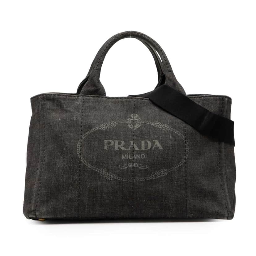 Prada Denim Canapa Logo Satchel Black Denim Very good condition - Front View
