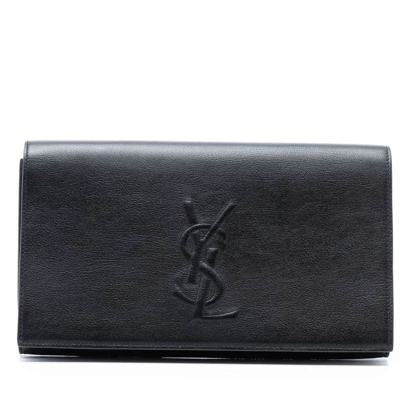 Saint Laurent Large Leather Monogram Belle De Jour Clutch Black Leather Good condition - Front View