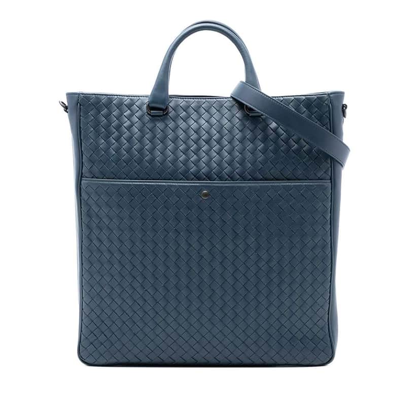 Bottega Veneta Nappa Intrecciato Convertible Tote Blue Leather Good condition - Front View
