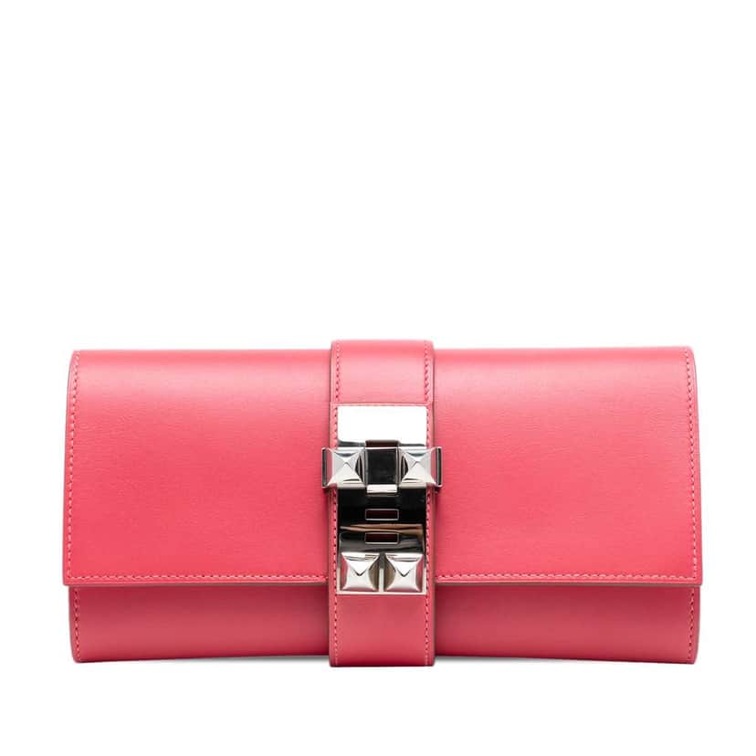 Hermès Tadelakt Medor Clutch 23 Pink Leather Good condition - Front View