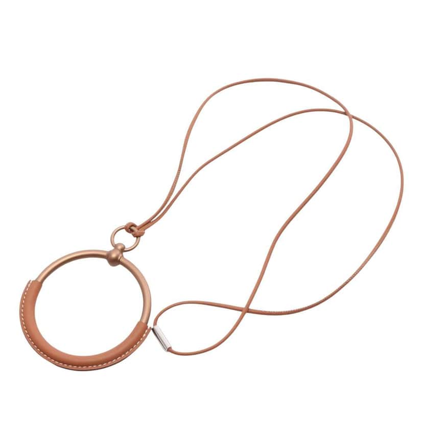 Hermès Swift and Stainless Steel Loop Grand Pendant Necklace Brown Leather Good condition - Front View