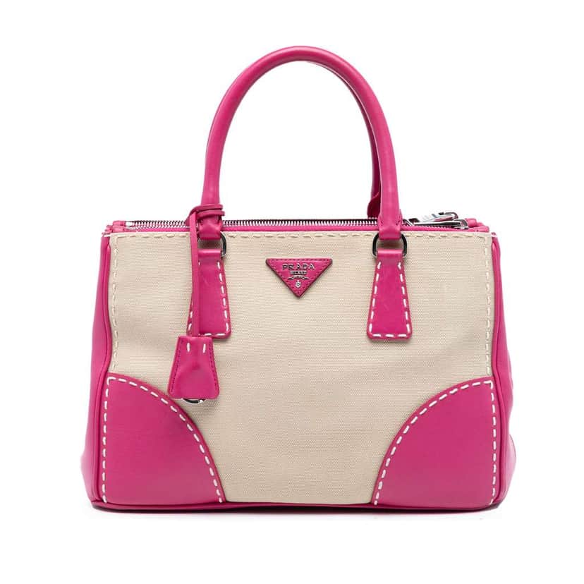 Prada Small Canvas and City Calf Hand Stitched Galleria Double Zip Satchel Brown Canvas Good condition - Front View