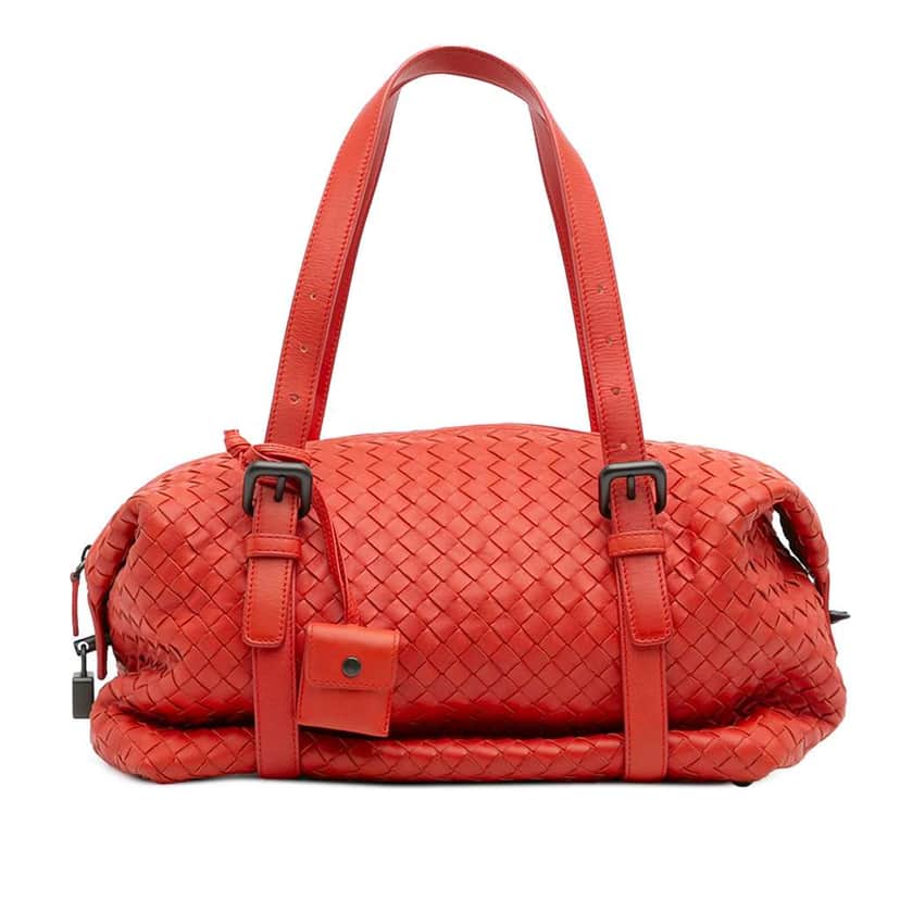 Bottega Veneta Nappa Intrecciato Montaigne Shoulder Bag Red Leather Good condition - Front View
