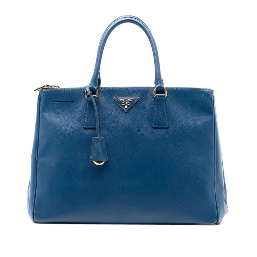Prada Large Saffiano Lux Galleria Double Zip Tote Blue Leather Good condition - Front View
