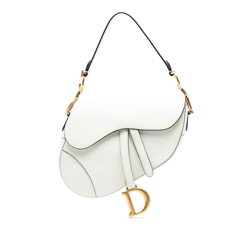 Dior Grained Calfskin Saddle Bag White Leather Good condition - Front View