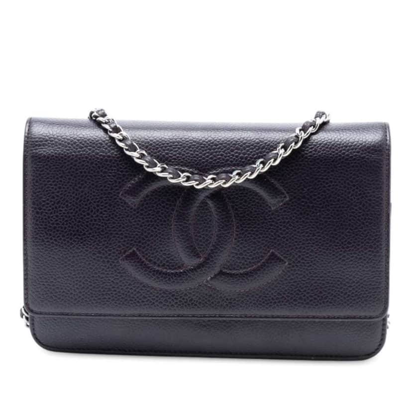 Chanel CC Caviar Wallet On Chain Purple Leather Good condition - Front View