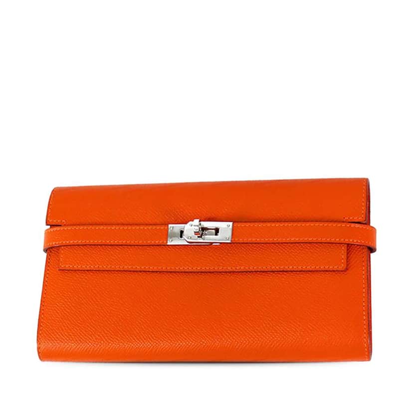 Hermès Epsom Kelly Longue Wallet Orange Leather Good condition - Front View