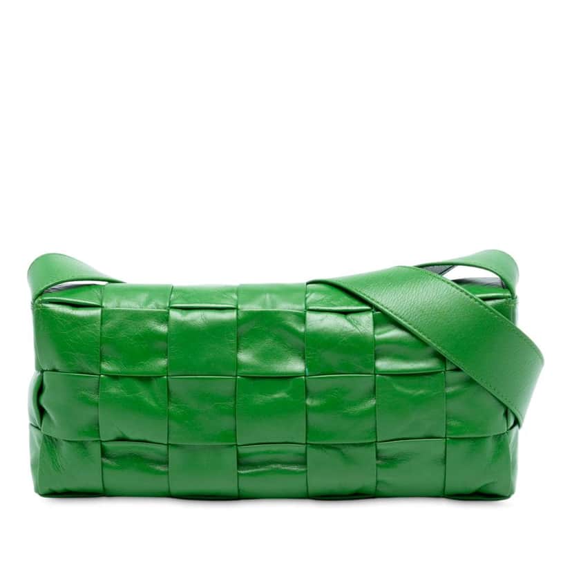 Bottega Veneta Stretch Paper Calfskin Intrecciato Cassette Crossbody Green Leather Good condition - Front View