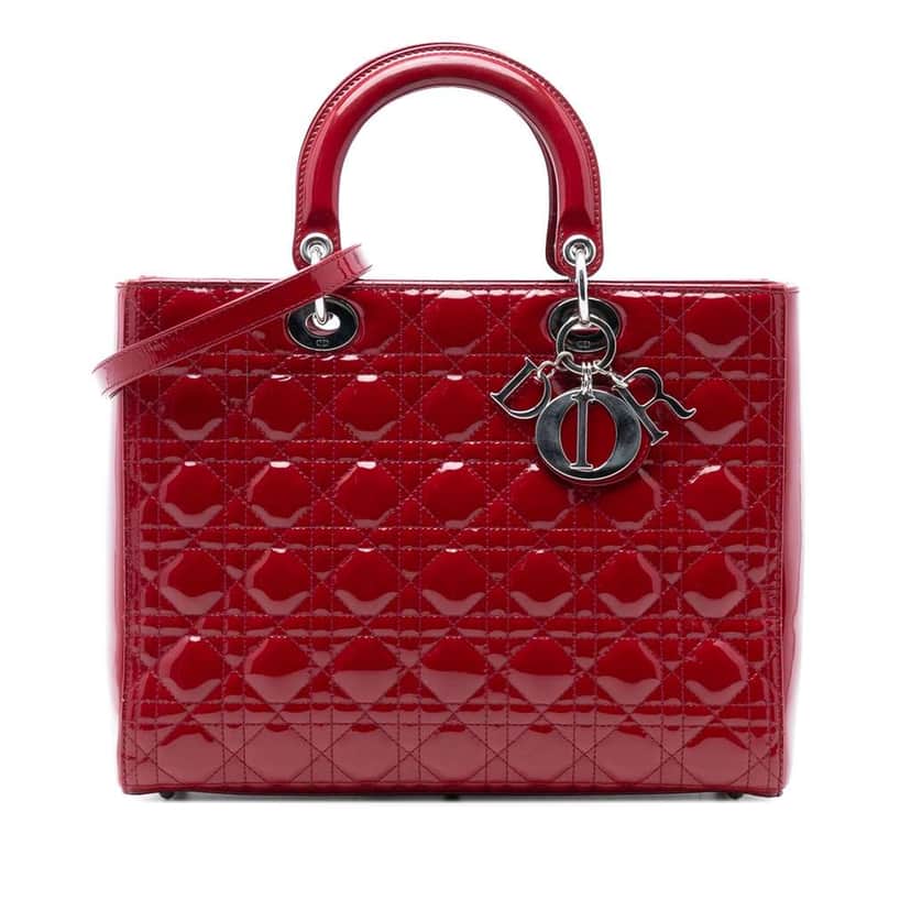 Dior Large Patent Cannage Lady Dior Red Leather Good condition - Front View