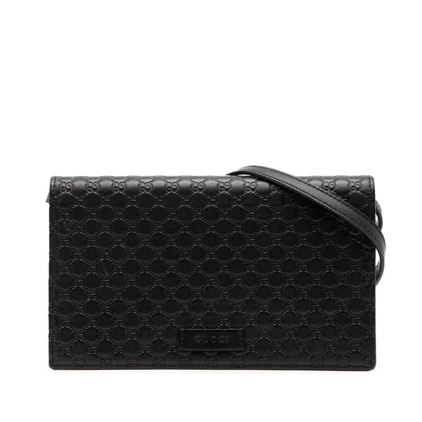 Gucci Microguccissima Wallet on Strap Black Leather Good condition - Front View