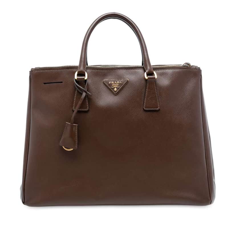 Prada Large Saffiano Lux Galleria Double Zip Tote Brown Leather Good condition - Front View