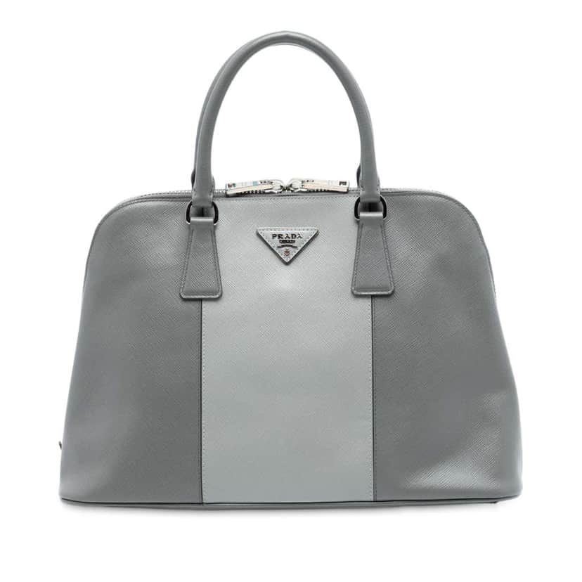Prada Medium Bicolor Saffiano Lux Promenade Satchel Grey Leather Good condition - Front View