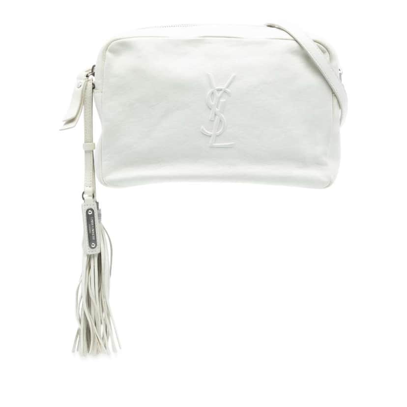 Saint Laurent Small Lambskin Monogram Lou Camera Bag White Leather Good condition - Front View