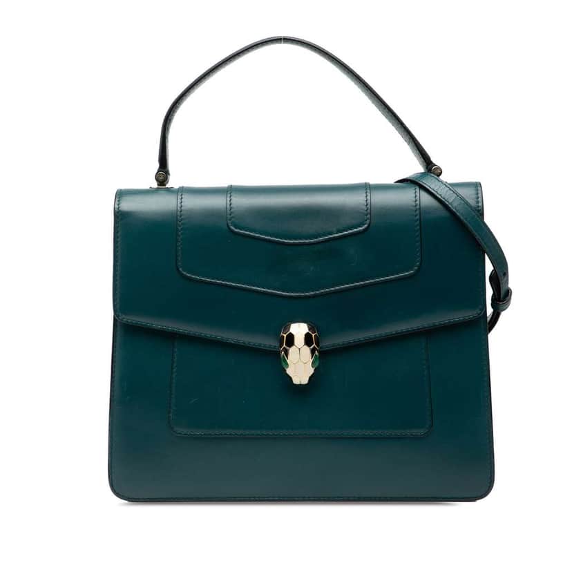 Bvlgari Small Calfskin Serpenti Forever Top Handle Bag Green Leather Good condition - Front View