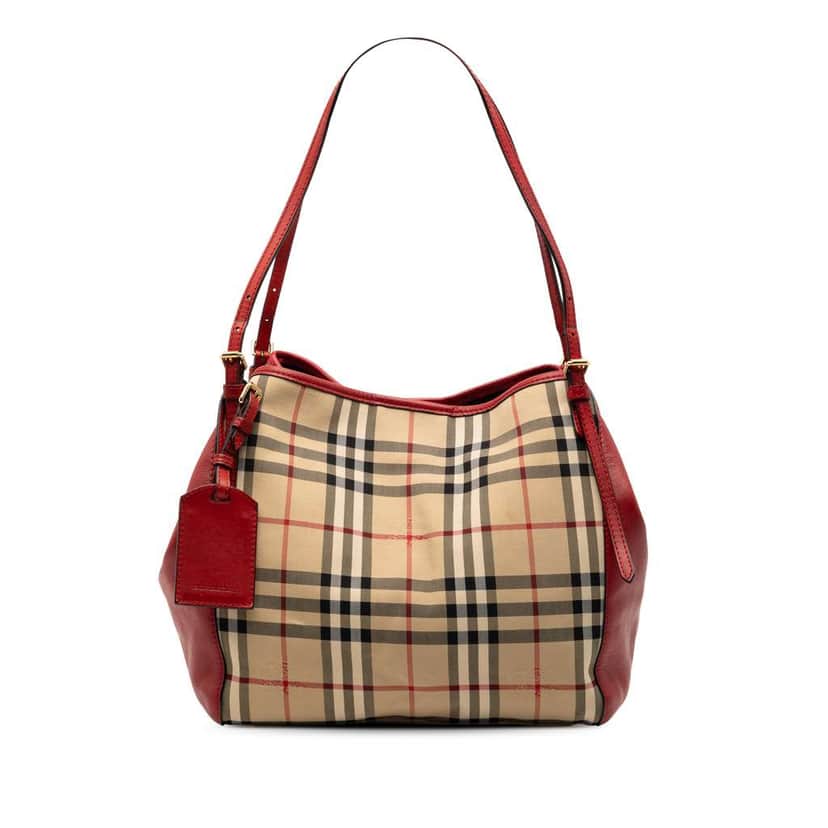 Burberry Small Haymarket Check Canvas and Leather Canterbury Tote Brown Canvas Good condition - Front View