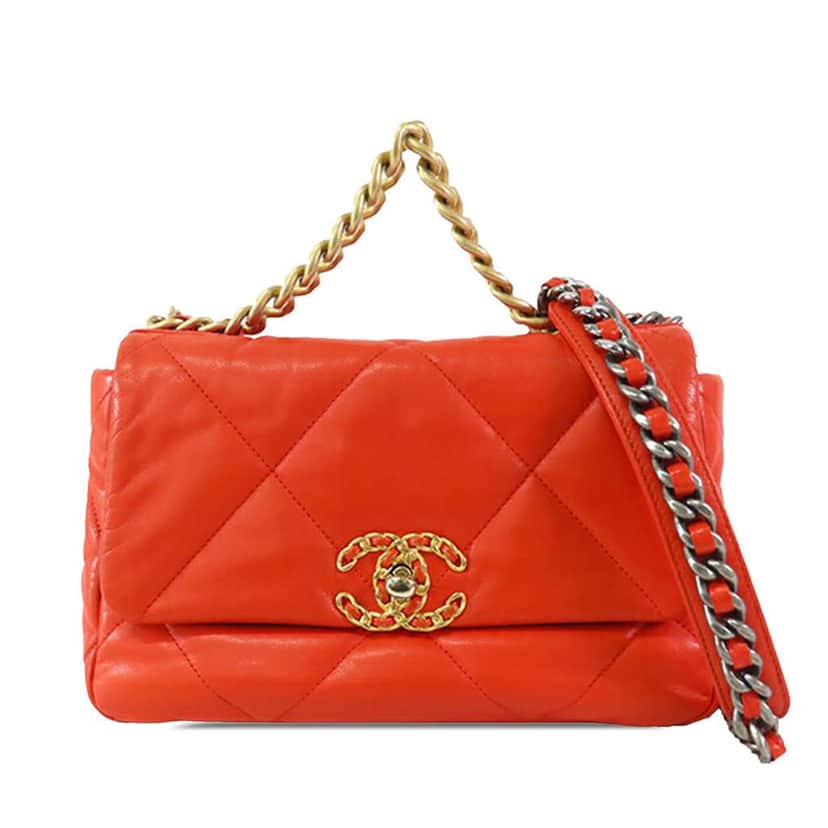 Chanel Medium Lambskin 19 Flap Orange Leather Good condition - Front View
