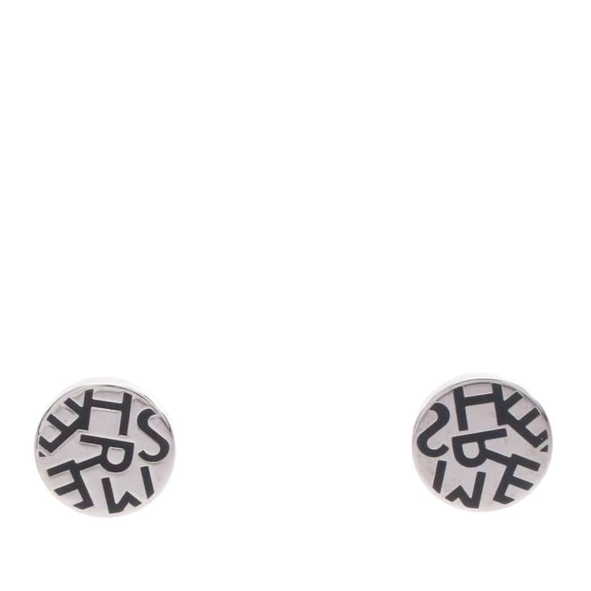Hermès Stainless Steel Logo Round Push Back Earrings Silver Stainless steel Good condition - Front View