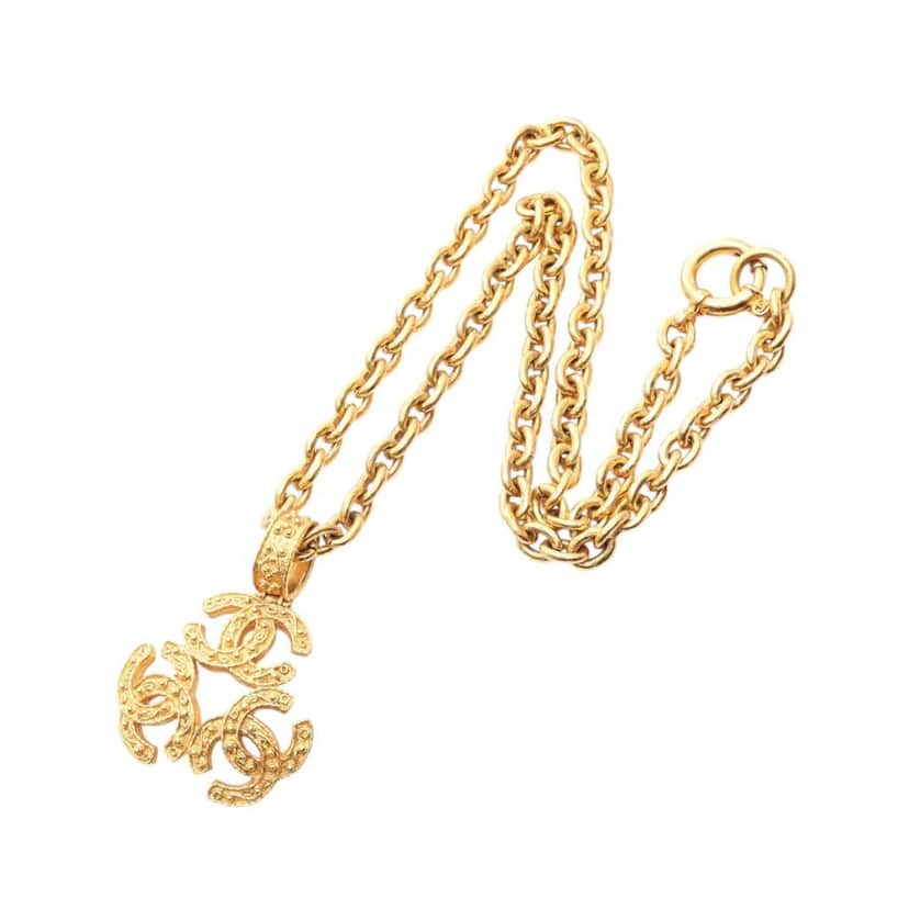 Chanel Gold Plated Triple CC Pendant Necklace Gold Metal Very good condition - Front View