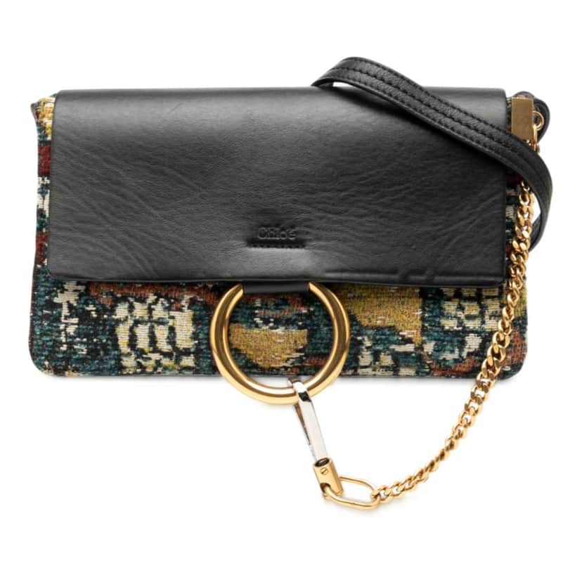 Chloé Small Calfskin and Tapestry Faye Crossbody Black Leather Good condition - Front View
