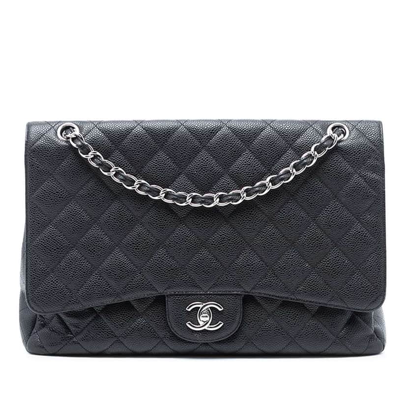 Chanel Maxi Classic Caviar Single Flap Black Leather Good condition - Front View
