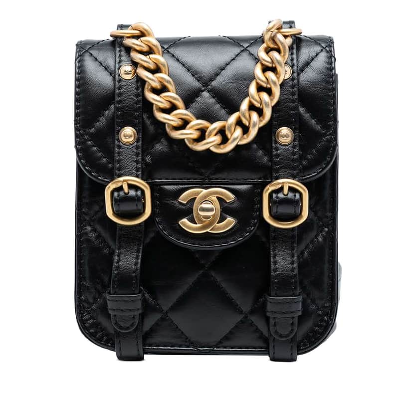 Chanel Mini Aged Calfskin City School Flap Black Leather Good condition - Front View