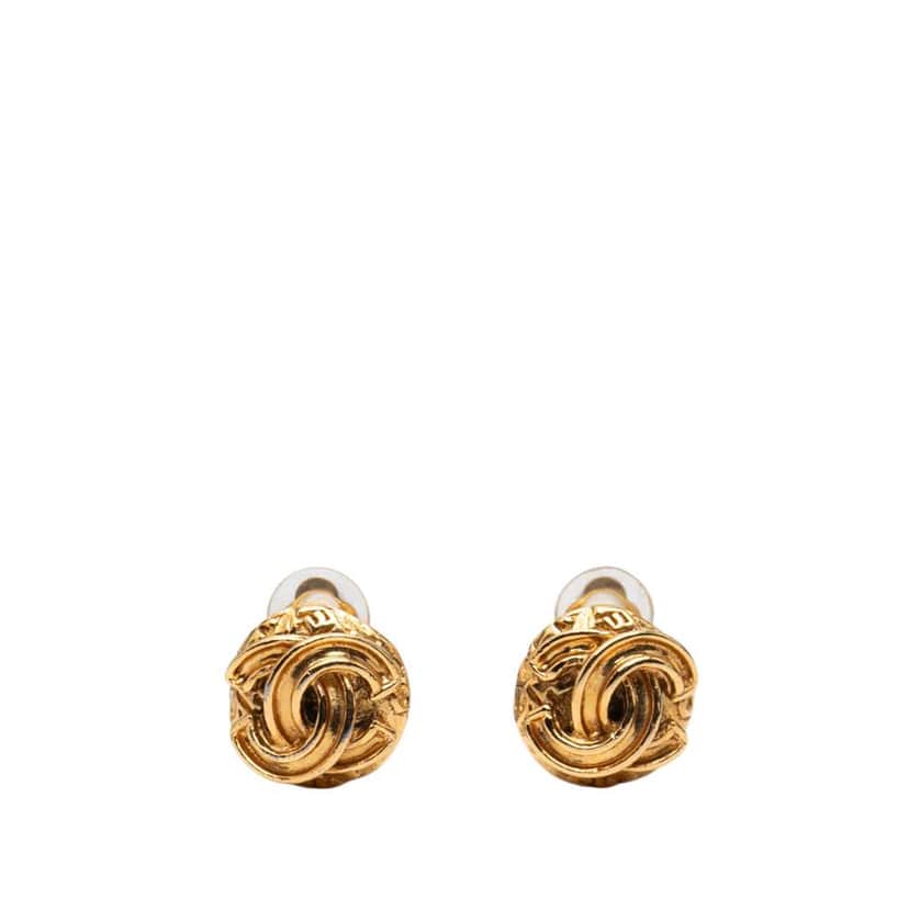 Chanel Gold Plated CC Round Clip On Earrings Gold Metal Good condition - Front View