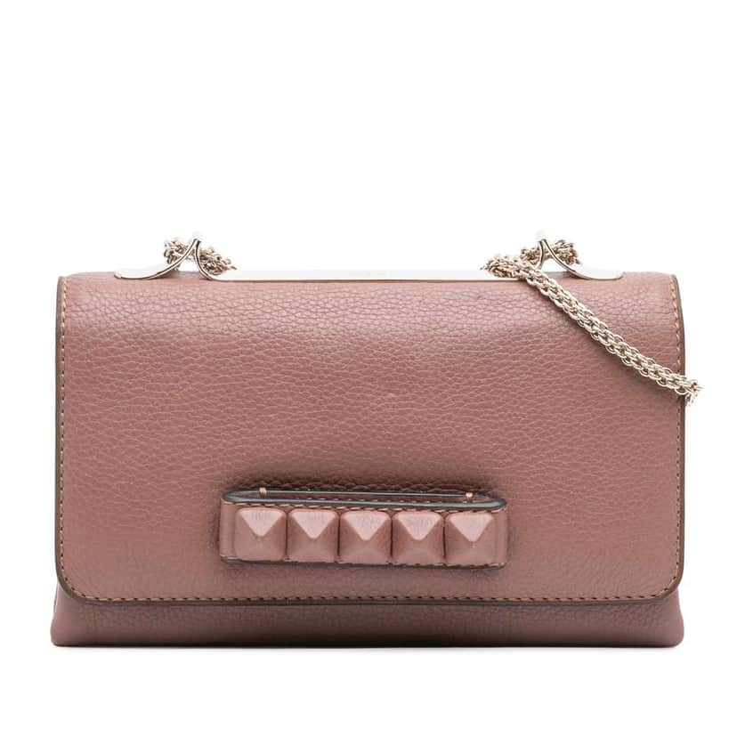 Valentino Leather Rockstud Va Va Voom Clutch on Chain Pink Leather Good condition - Front View