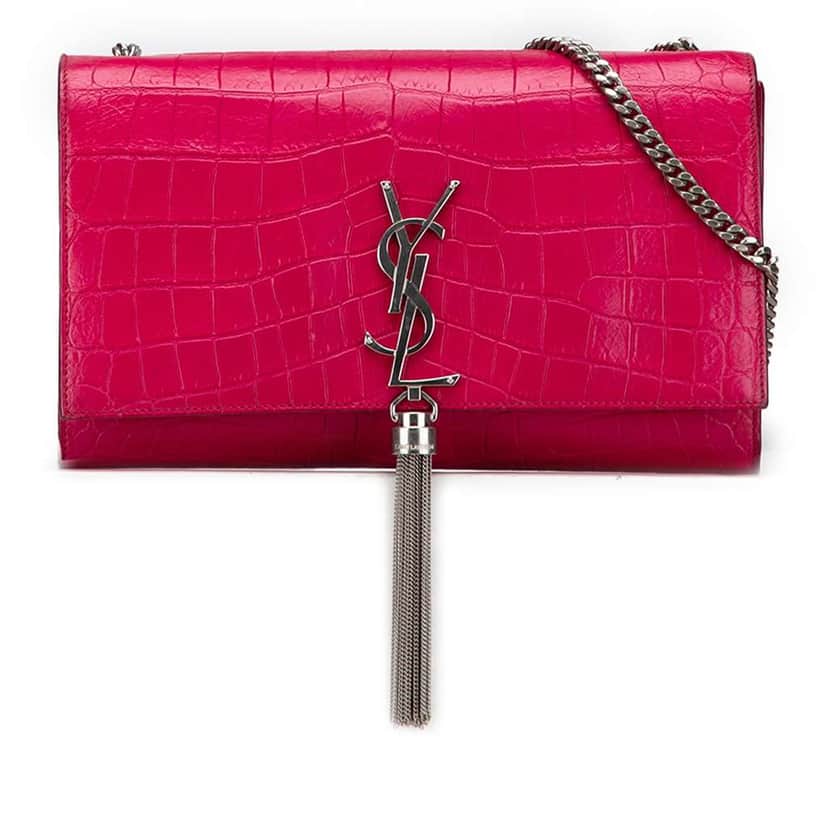 Saint Laurent Medium Croc Embossed Leather Kate Tassel Crossbody Pink Leather Very good condition - Front View