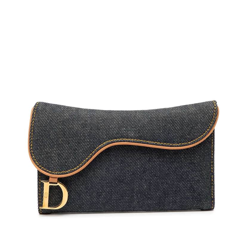 Dior Denim Saddle Trifold Continental Wallet Blue Denim Very good condition - Front View