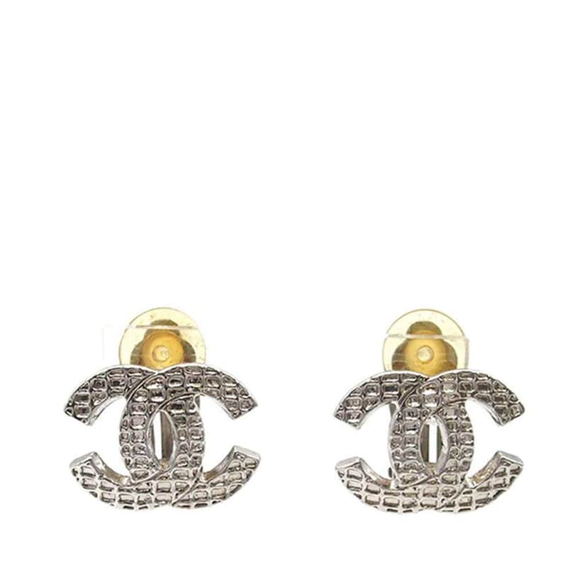 Chanel Silver Plated CC Clip on Earrings Silver Metal Very good condition - Front View