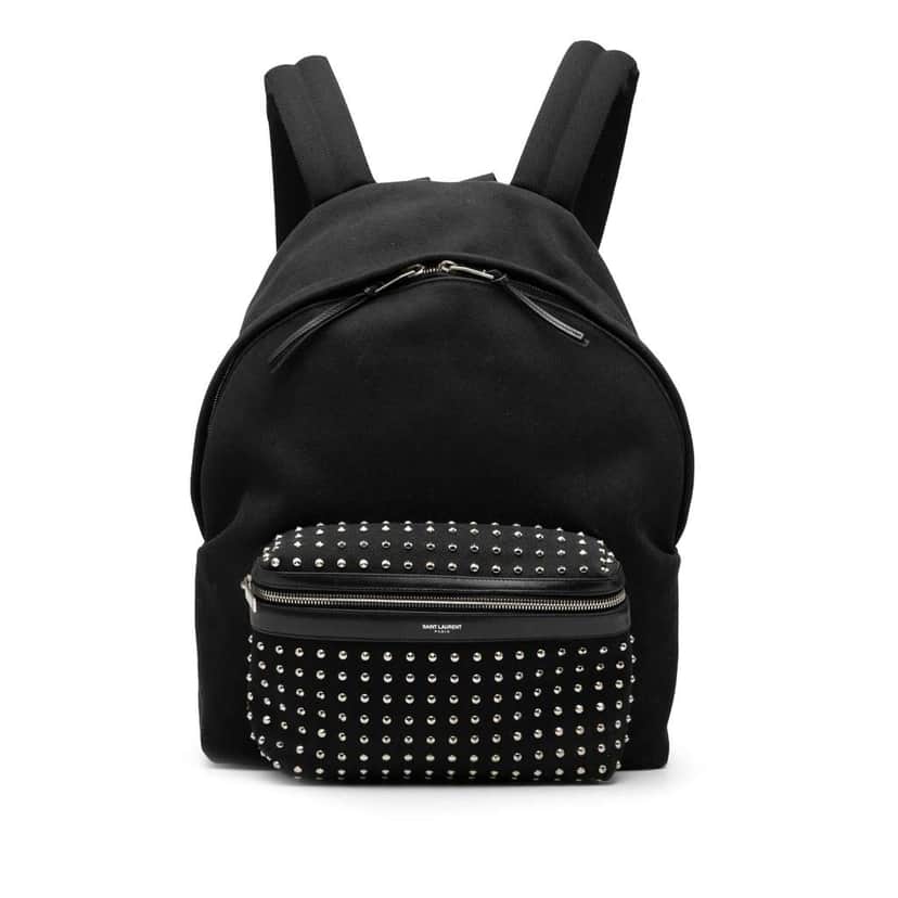Saint Laurent Studded Canvas City Backpack Black Canvas Good condition - Front View