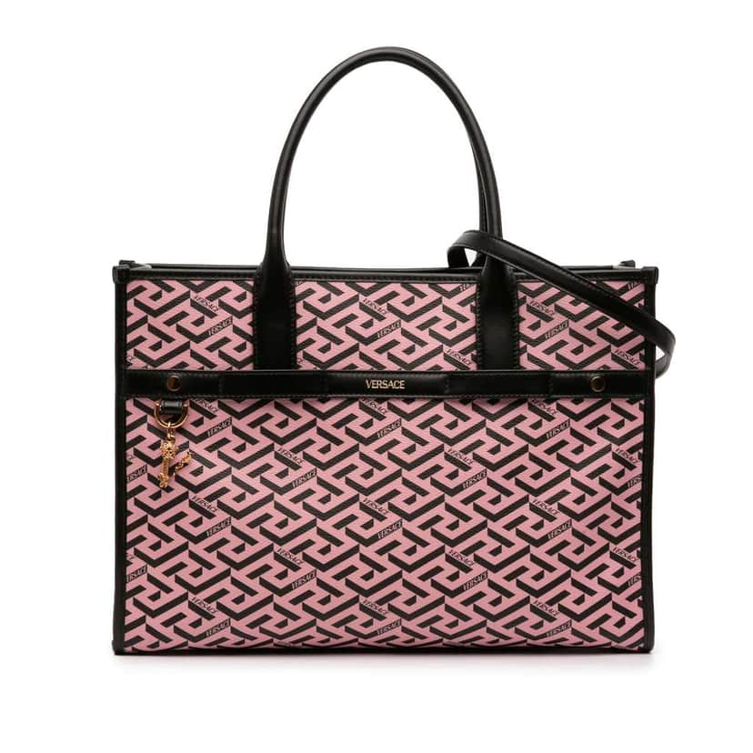 Versace Multicolor Coated Canvas La Greca Tote Pink Canvas Good condition - Front View
