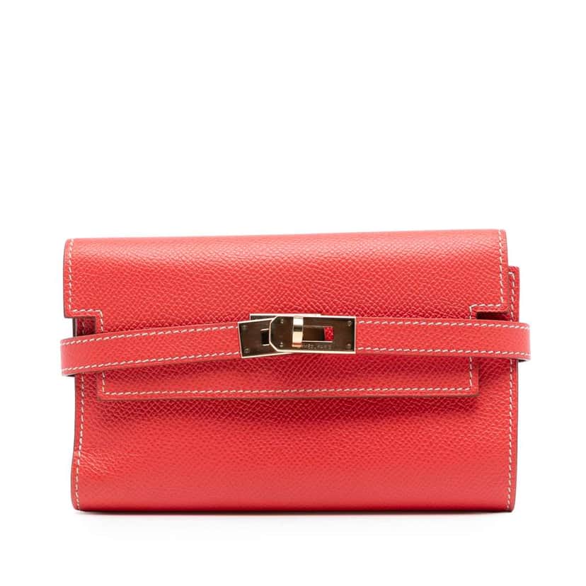 Hermès Epsom Kelly Depliant Wallet Red Leather Very good condition - Front View