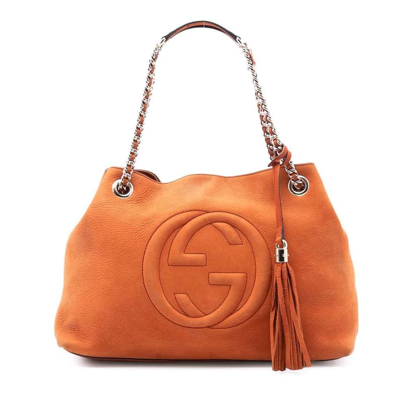 Gucci Medium Nubuck Leather Soho Chain Tote Orange Leather Good condition - Front View