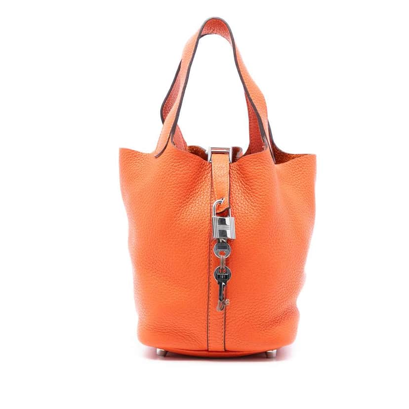 Hermès Clemence Picotin Lock 18 Orange Leather Good condition - Front View