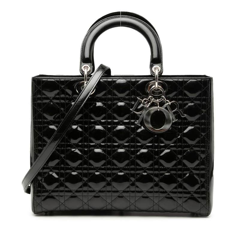 Dior Large Patent Cannage Lady Dior Black Leather Very good condition - Front View