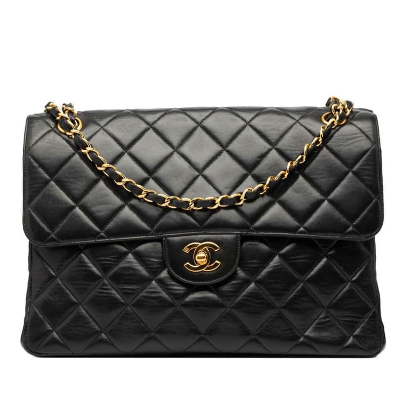 Chanel Jumbo Quilted Lambskin Double Sided Flap Black Leather Good condition - Front View