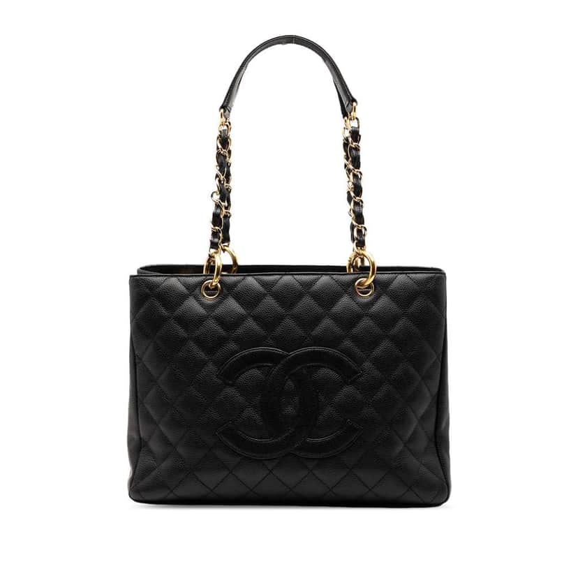 Chanel Caviar Grand Shopping Tote Black Leather Good condition - Front View