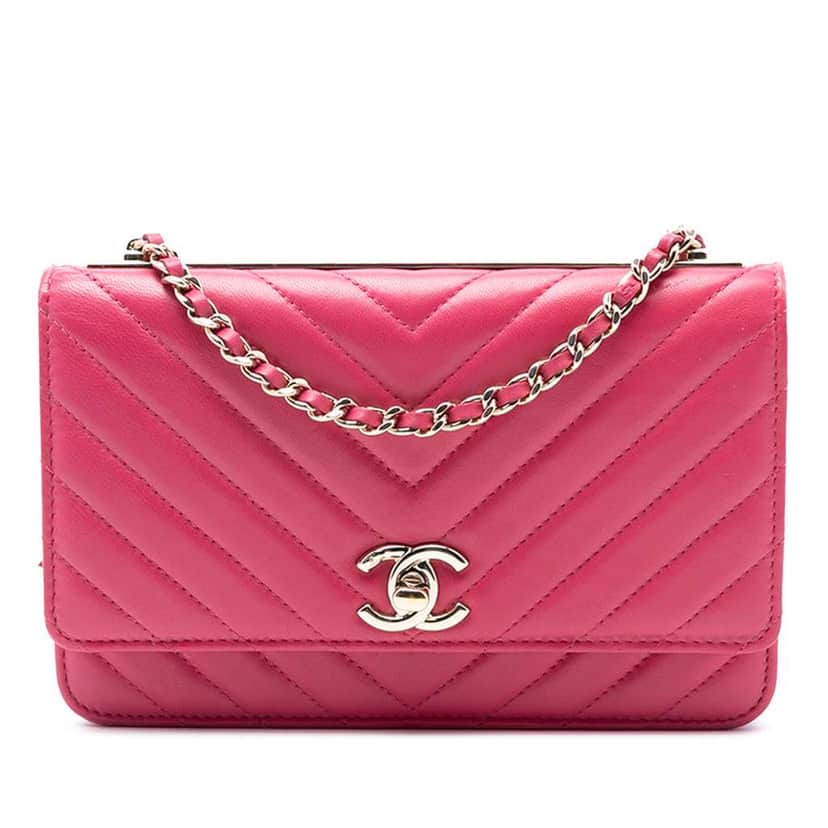 Chanel Chevron Lambskin Trendy CC Chain Wallet on Chain Pink Leather Very good condition - Front View