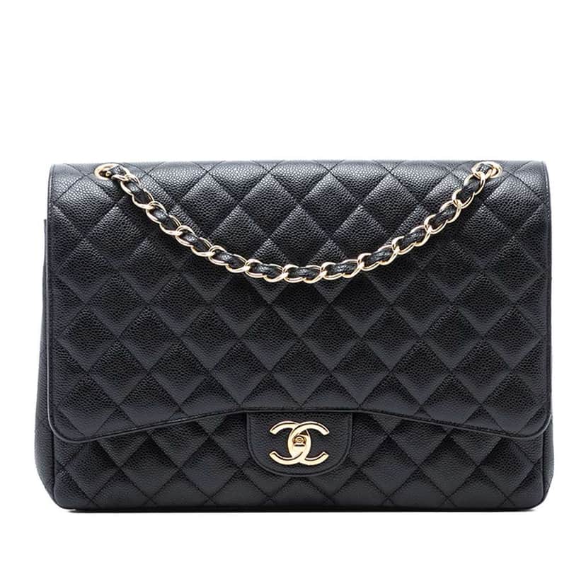 Chanel Maxi Classic Caviar Double Flap Black Leather Good condition - Front View
