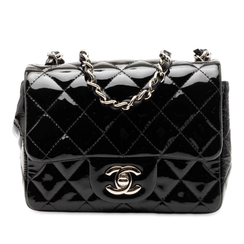 Chanel Mini Square Classic Patent Single Flap Black Leather Good condition - Front View