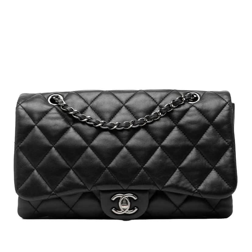 Chanel Jumbo Classic Lambskin 3 Compartment Flap Black Leather Good condition - Front View