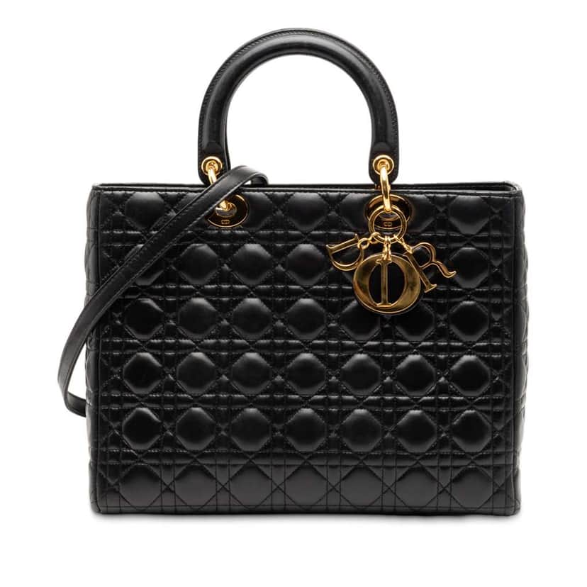 Dior Large Lambskin Cannage Lady Dior Black Leather Good condition - Front View