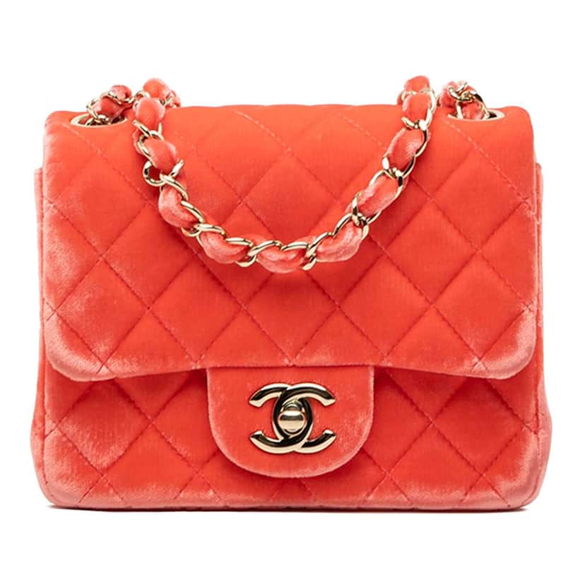 Chanel Mini Square Classic Velvet Single Flap Orange Velvet Good condition - Front View