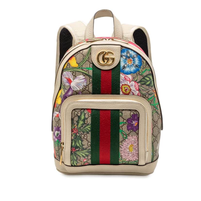 Gucci Small GG Supreme Flora Ophidia Backpack Brown Canvas Good condition - Front View