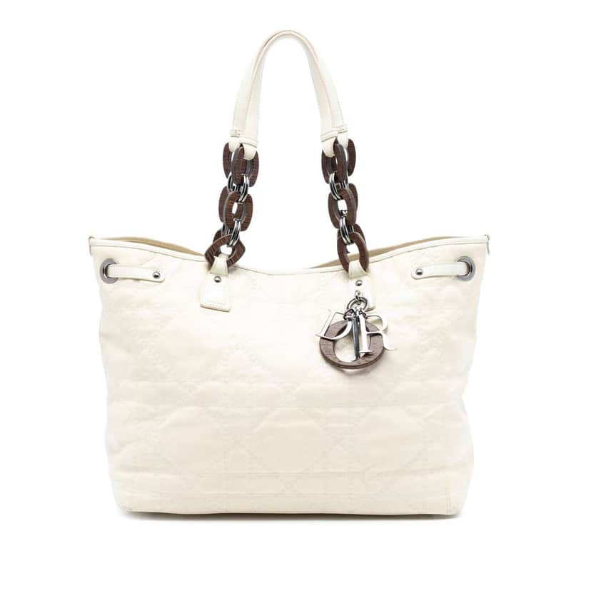 Dior Medium Coated Canvas Cannage Panarea Tote White Canvas Good condition - Front View